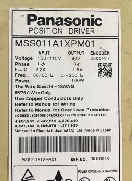 MSS011A1XPM01 panasonic AC servo driver SMT machine  position driver MSS011A